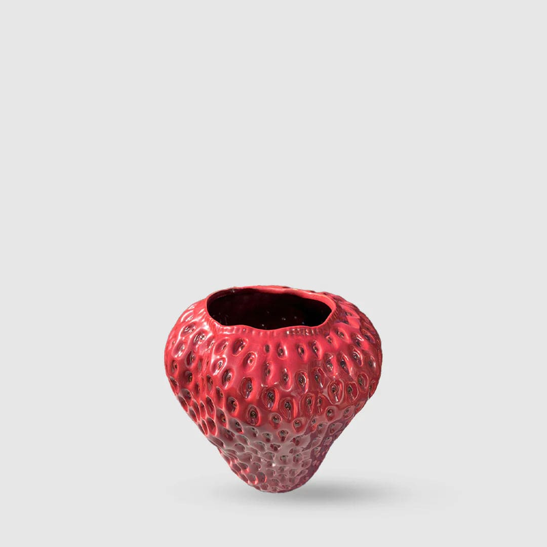 Italiving Keramikvase Erdbeervase Höhe 26 cm Ø 22 cm - Dekovase Keramik Dunkelrot