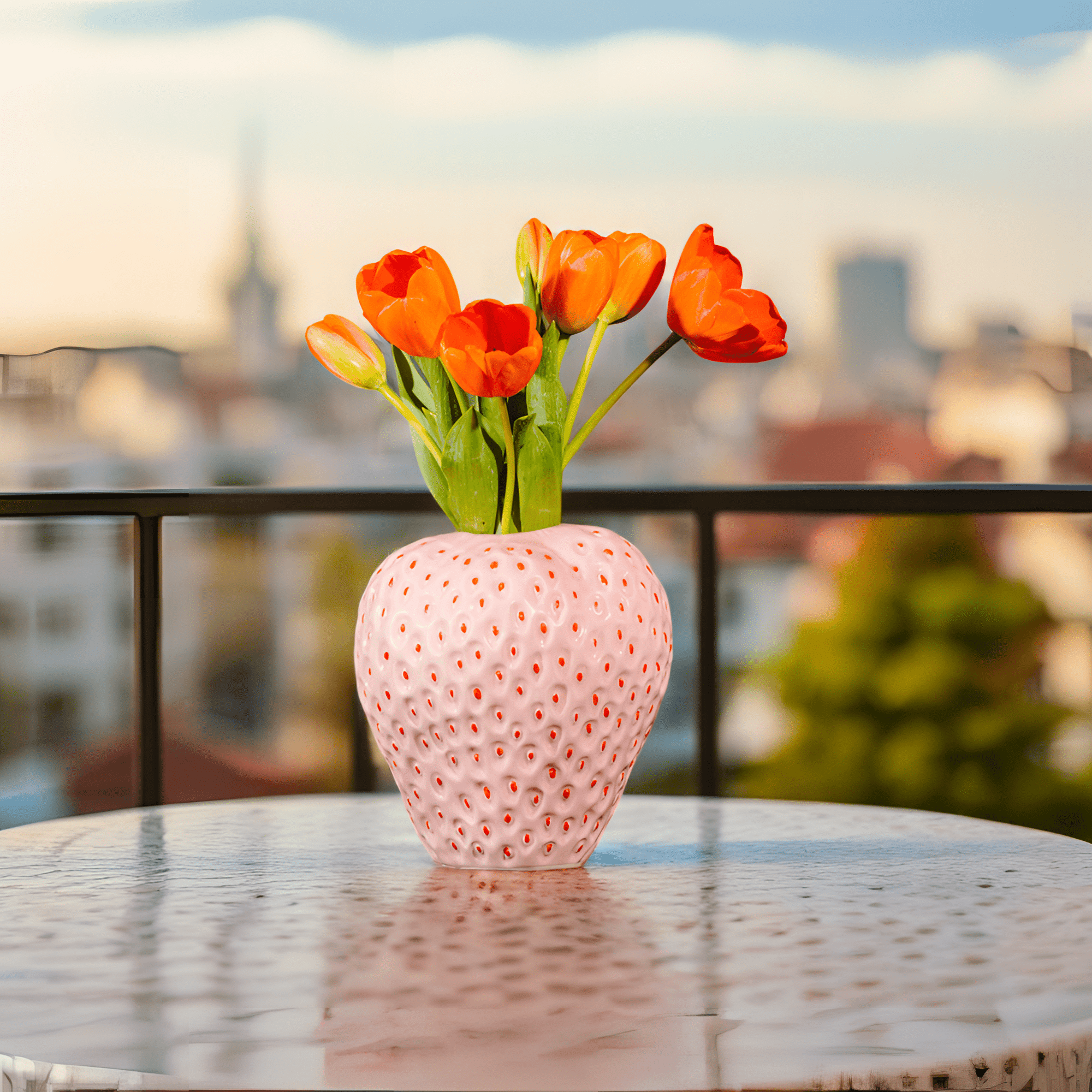 Italiving Keramikvase Erdbeervase Höhe 26 cm Ø 22 cm - Dekovase Keramik rosa