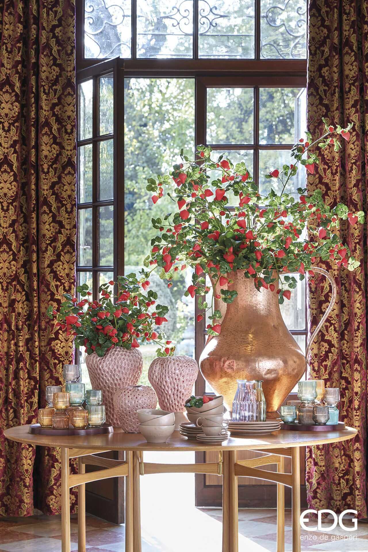 Italiving Keramikvase Erdbeervase Höhe 26 cm Ø 22 cm - Dekovase Keramik rosa