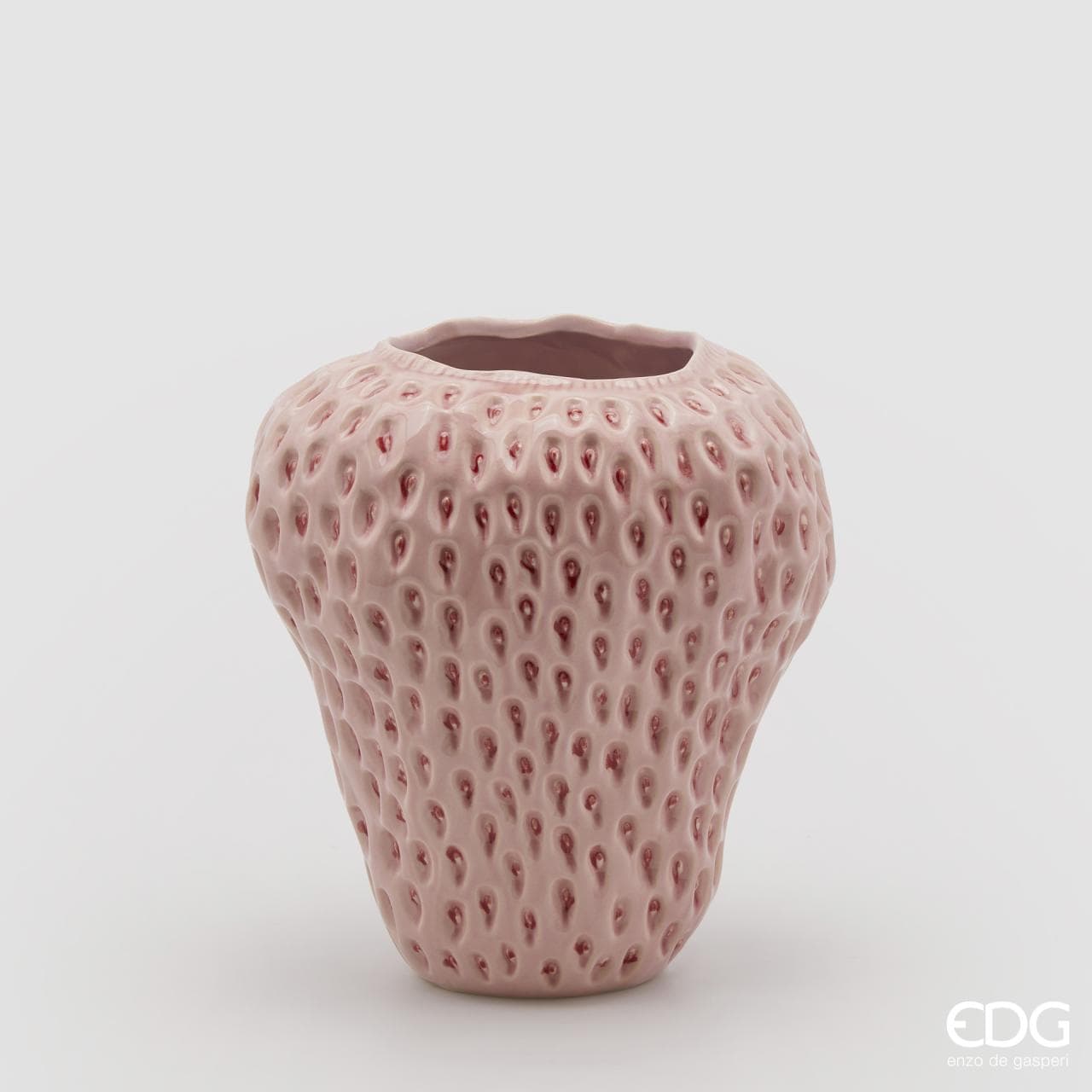 Italiving Keramikvase Erdbeervase Höhe 26 cm Ø 22 cm - Dekovase Keramik rosa