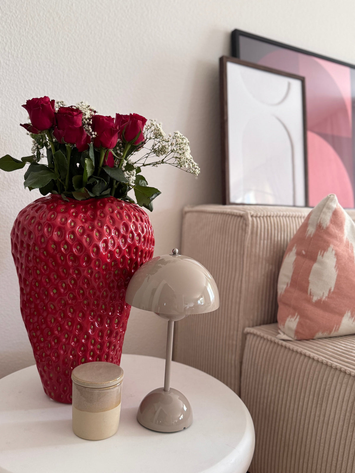 Italiving Keramikvase Erdbeervase Höhe 37 cm Ø 25 cm - Dekovase Keramik Rot