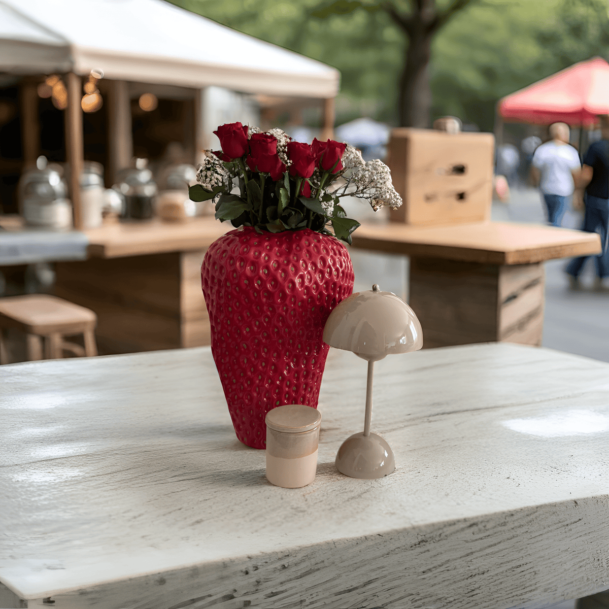 Italiving Keramikvase Erdbeervase Höhe 37 cm Ø 25 cm - Dekovase Keramik Rot