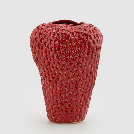 Italiving Keramikvase Erdbeervase Höhe 37 cm Ø 25 cm - Dekovase Keramik Rot