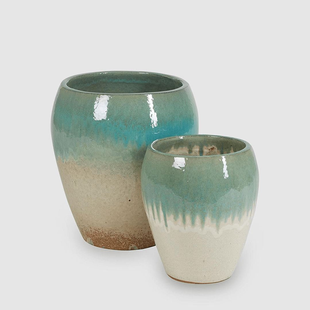 Italiving Keramikvase Frostsichere Bodenvase / Übertopf aus glasierter Keramik H 42 cm zweifarbig