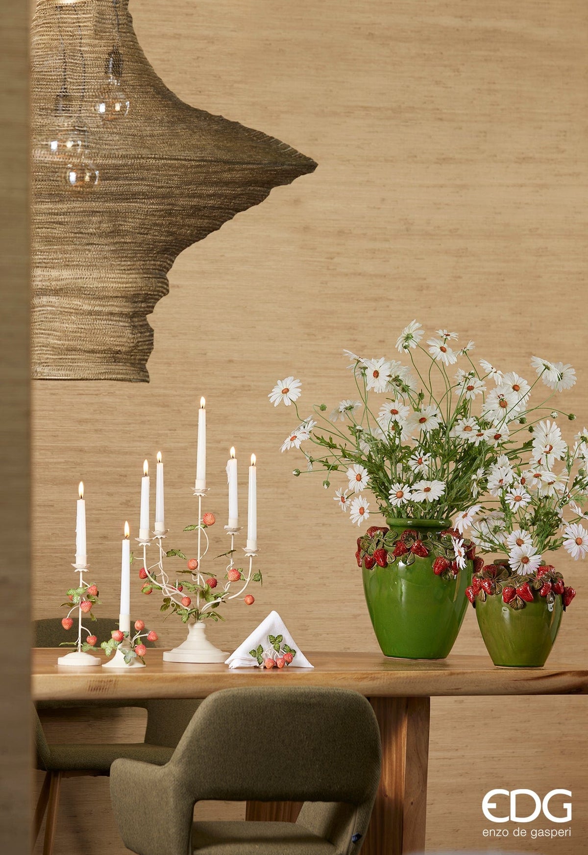 Italiving Keramikvase Grüne Keramikvase mit Erdbeermuster –  H 26,5 cm Ø 27 cm - Handarbeit