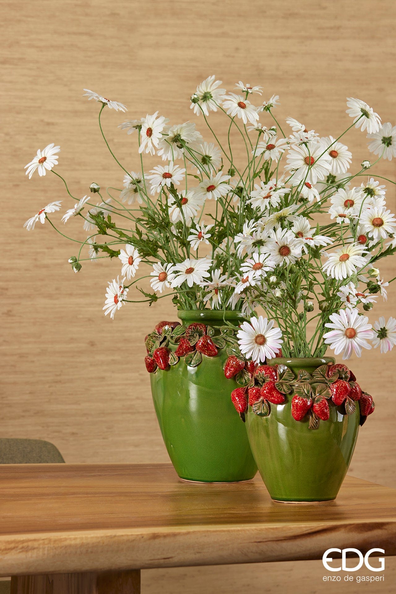 Italiving Keramikvase Grüne Keramikvase mit Erdbeermuster –  H 26,5 cm Ø 27 cm - Handarbeit