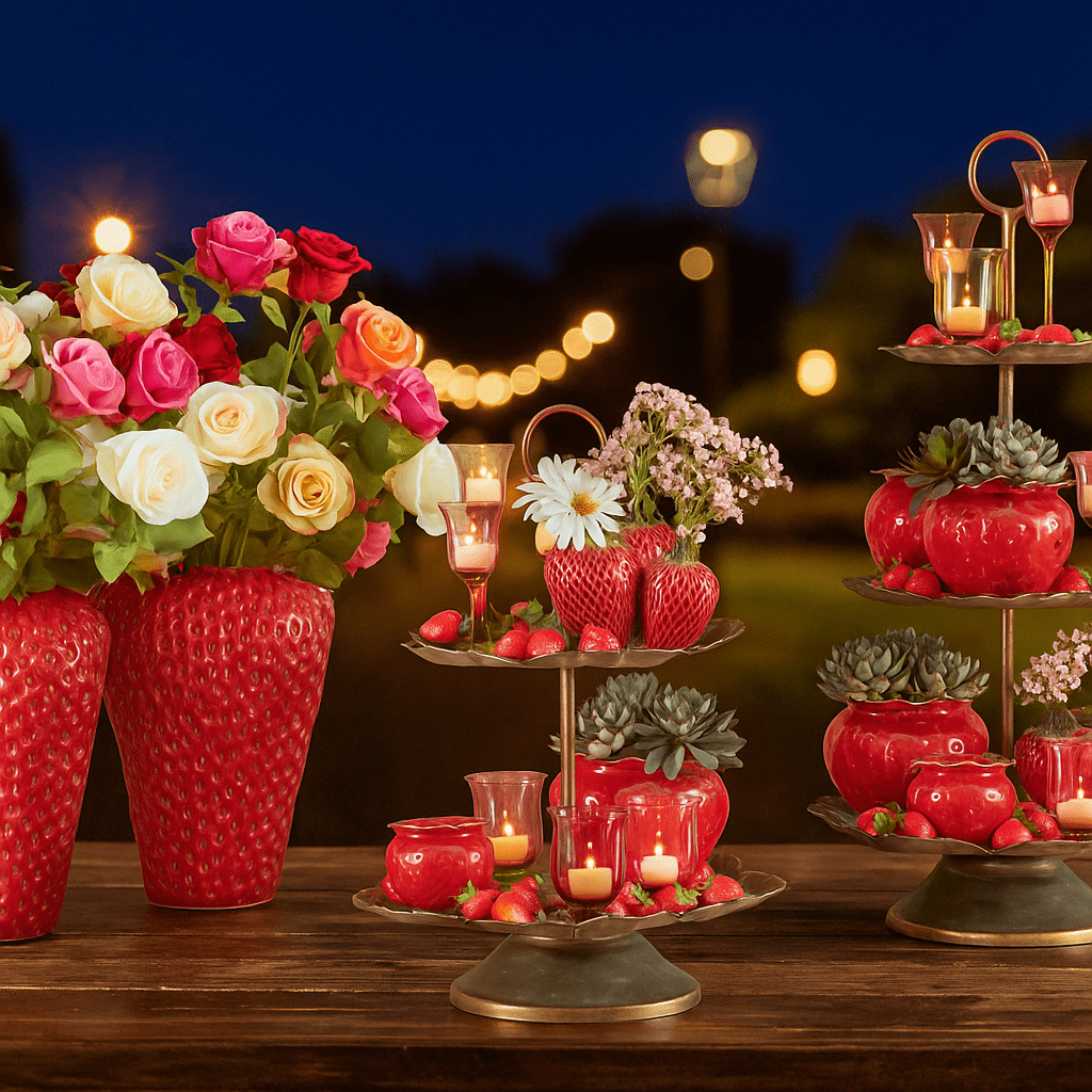 Italiving Keramikvase Keramik-Erdbeervasen rot 3 in 1 – Dekoration und Funktion in einem