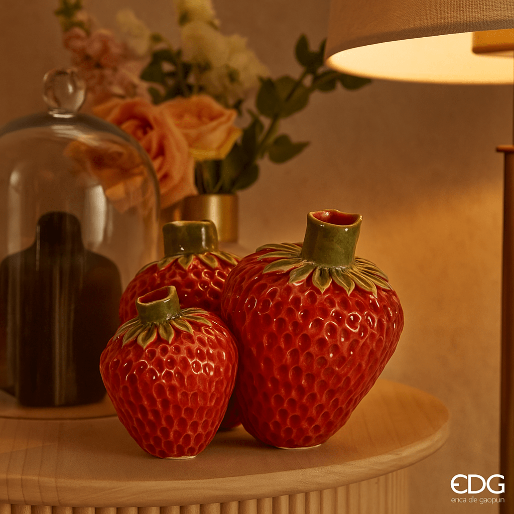 Italiving Keramikvase Keramik-Erdbeervasen rot 3 in 1 – Dekoration und Funktion in einem