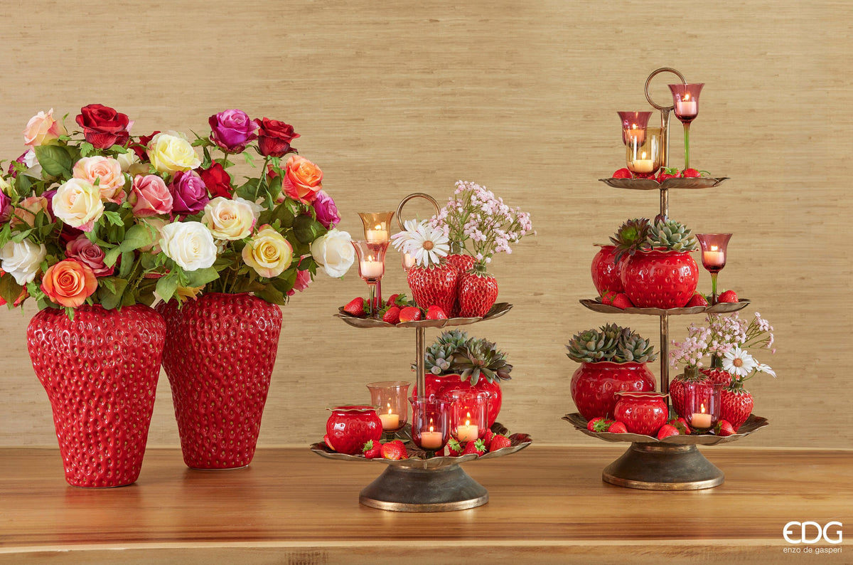 Italiving Keramikvase Keramik-Erdbeervasen rot 3 in 1 – Dekoration und Funktion in einem