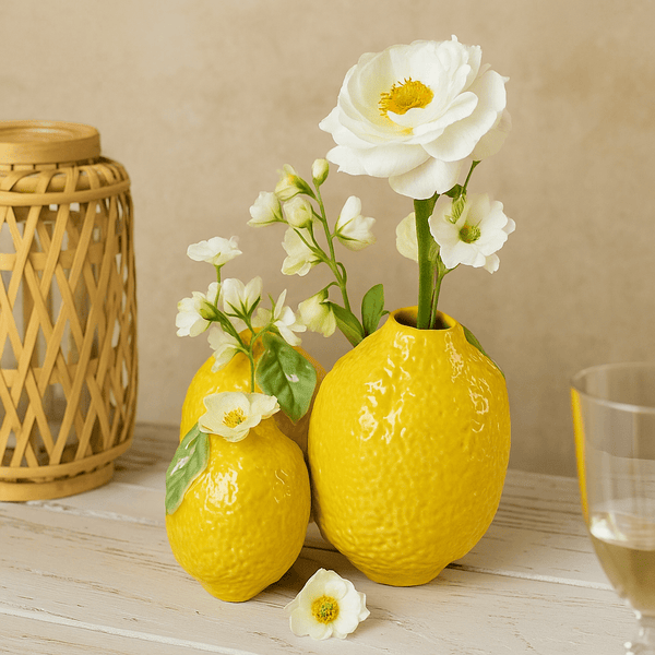 Zitronenvasen-Arrangement – 3-teiliges Set aus Keramik