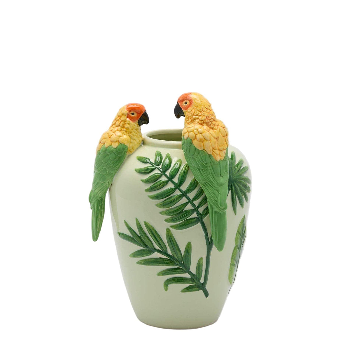 Italiving Keramikvase Keramikvase hellgrün mit 2 Ara und Zweigen–  H 31 cm Ø 20 cm