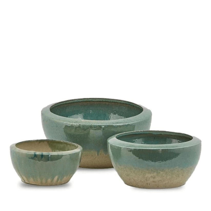 Italiving Keramikvase Mediterrane Pflanzschale Höhe 14 cm Ø 26 cm - glasierte Keramik frostsicher