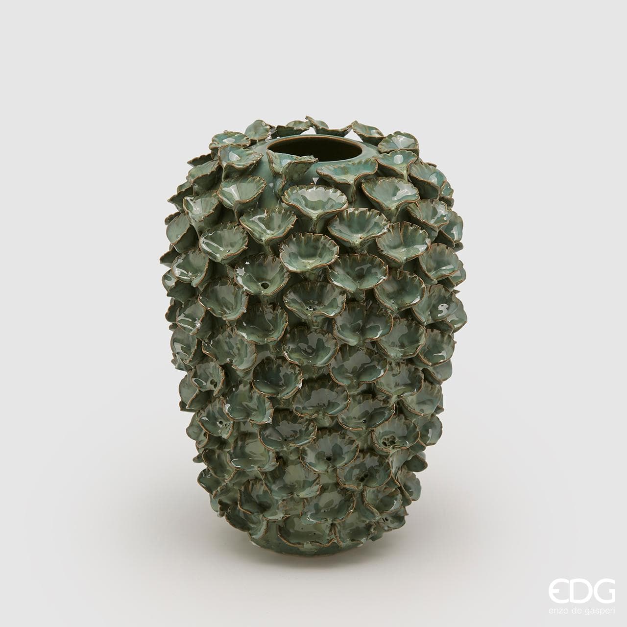 Italiving Keramikvase Vase mit Ginkgoblätter in 2 Größen - Handarbeit H 20 cm Ø 20 cm