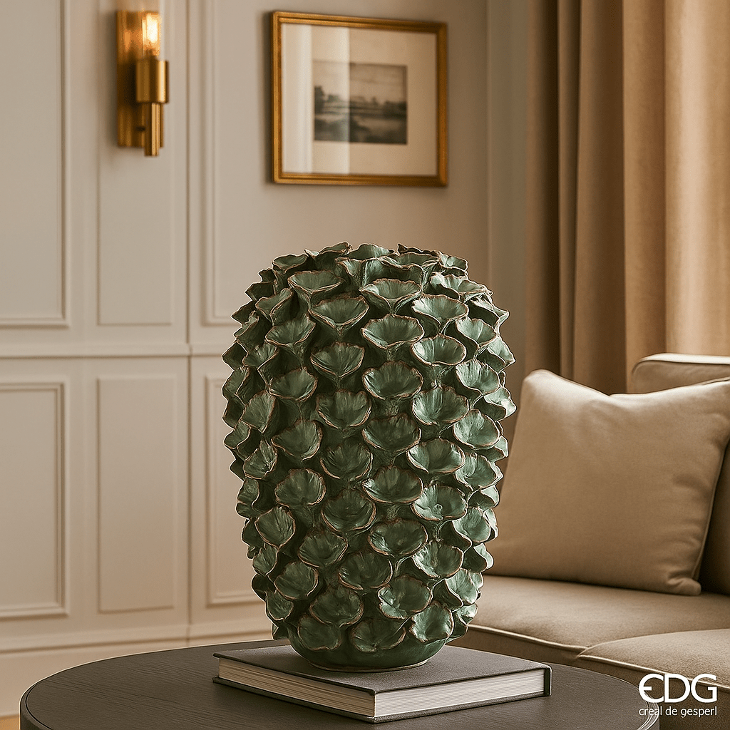Italiving Keramikvase Vase mit Ginkgoblätter in 2 Größen - Handarbeit H 20 cm Ø 20 cm