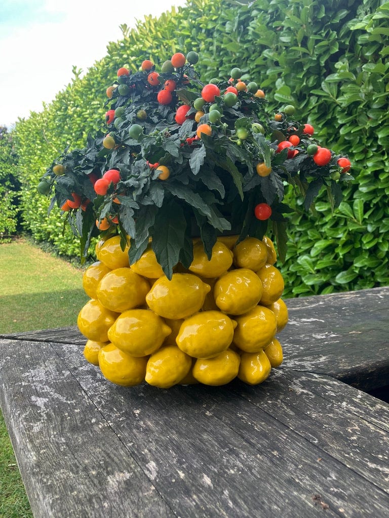 Italiving Keramikvase Zitronenvase -  Keramikvase mit gelben Zitronen besetzt "Die Echte" H 19 cm Ø 28 cm