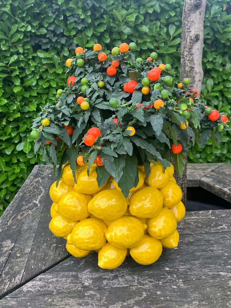 Italiving Keramikvase Zitronenvase -  Keramikvase mit gelben Zitronen besetzt "Die Echte" H 19 cm Ø 28 cm