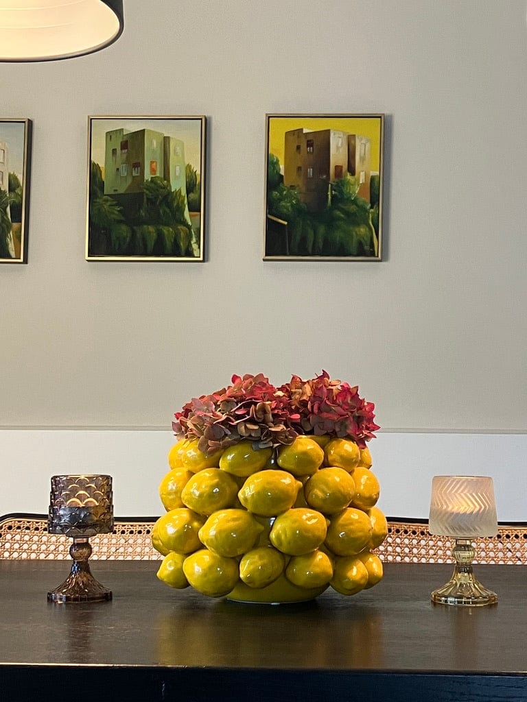 Italiving Keramikvase Zitronenvase -  Keramikvase mit gelben Zitronen besetzt "Die Echte" H 19 cm Ø 28 cm