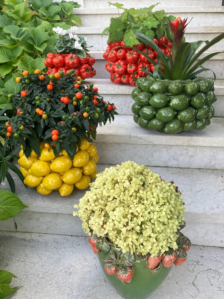 Italiving Keramikvase Zitronenvase mit grünen Zitronen bzw. Limetten besetzt - Keramik H 22 cm Ø 31 cm