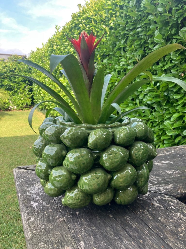 Italiving Keramikvase Zitronenvase mit grünen Zitronen bzw. Limetten besetzt - Keramik H 22 cm Ø 31 cm
