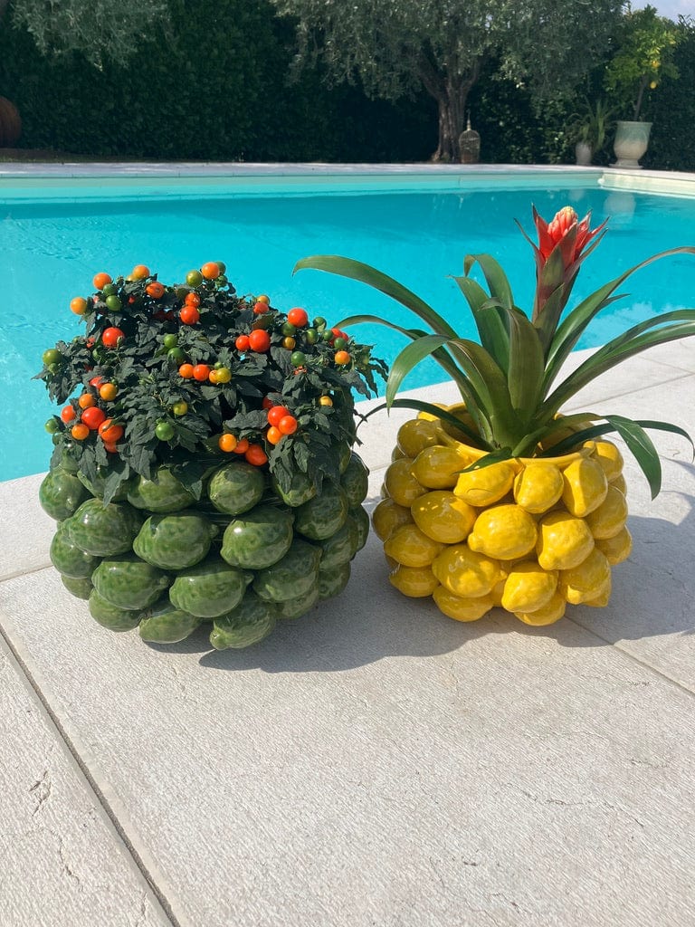 Italiving Keramikvase Zitronenvase mit grünen Zitronen bzw. Limetten besetzt - Keramik H 22 cm Ø 31 cm