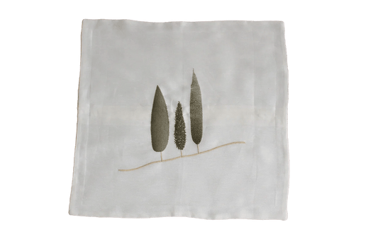 Italiving Kissenhülle Kissenhülle 50 x 50 weiß mit Zypressen bestickt - 50 BW / 50 Leinen