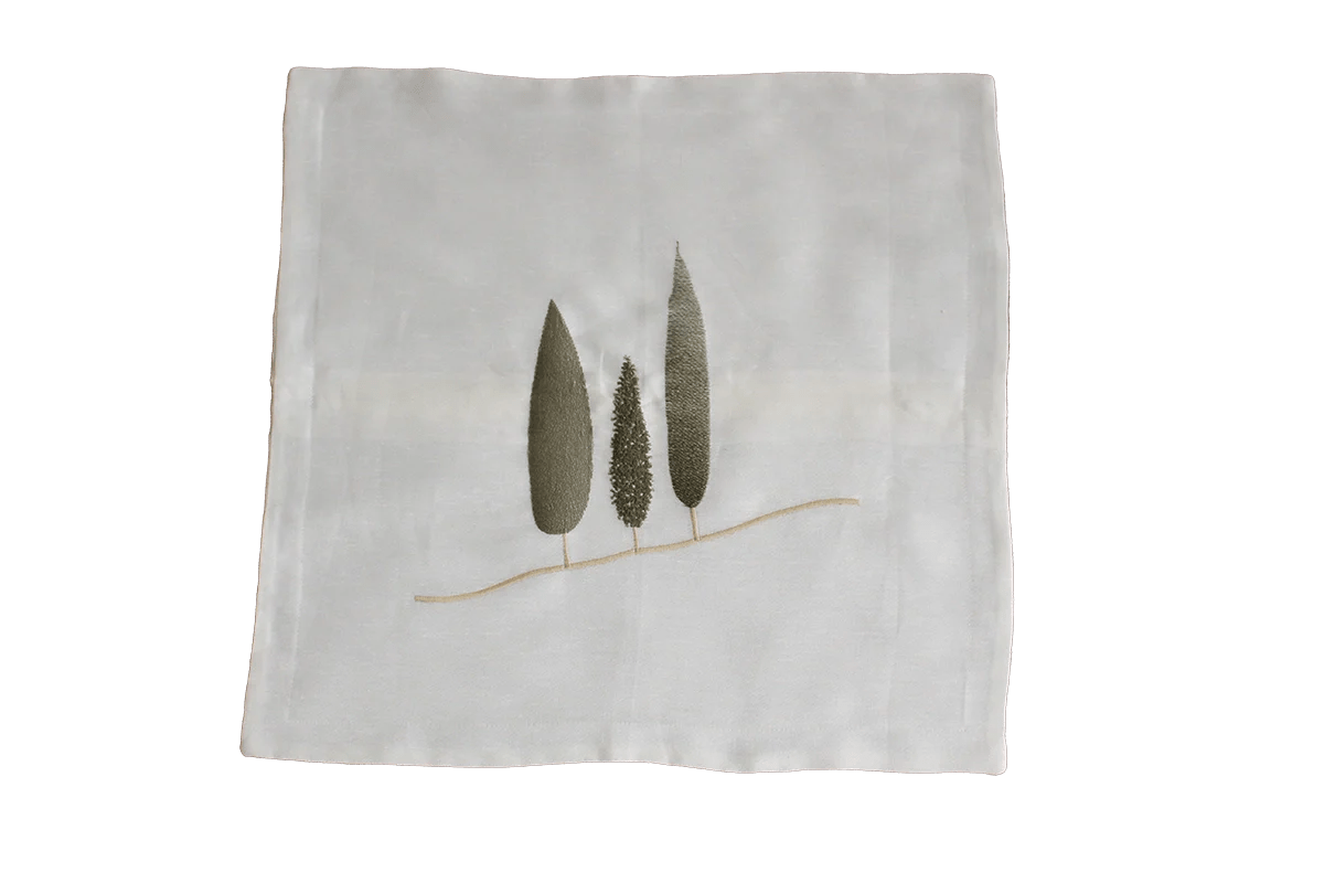 Italiving Kissenhülle Kissenhülle 50 x 50 weiß mit Zypressen bestickt - 50 BW / 50 Leinen