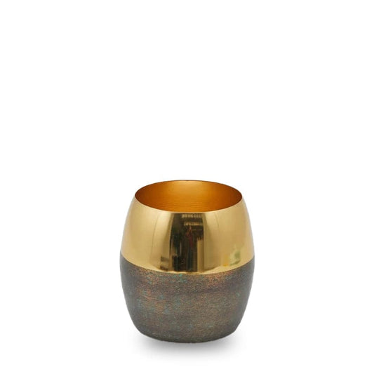 Italiving Metallvase Metall - Übertopf in Erdtönen mit breitem Goldrand Höhe 16 cm Ø 16 cm