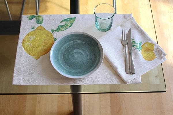 Italiving Platzset Tischset creme mit Zitronendruck - 100% BW