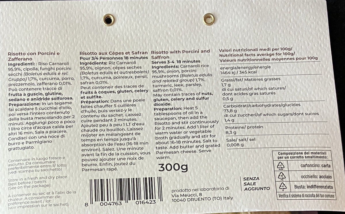 Italiving Reis Fertiggericht - Reis mit Steinpilzen und Safran aus Italien