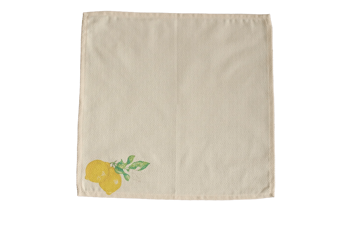 Italiving Serviette Stoffserviette creme mit Zitronendruck - 100% BW