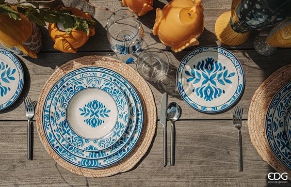 Italiving Teller Essteller Serie Capri - Porzellan weiß, blau bemalt - T 2,0 Ø 27 cm