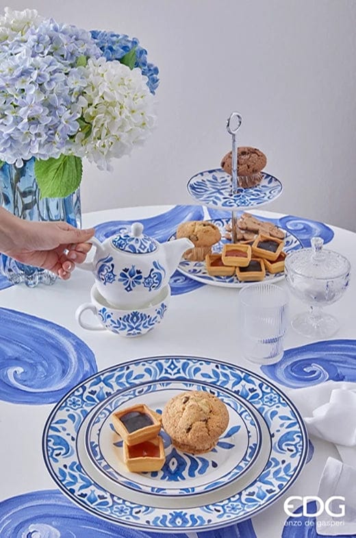 Italiving Teller Essteller Serie Capri - Porzellan weiß, blau bemalt - T 2,0 Ø 27 cm