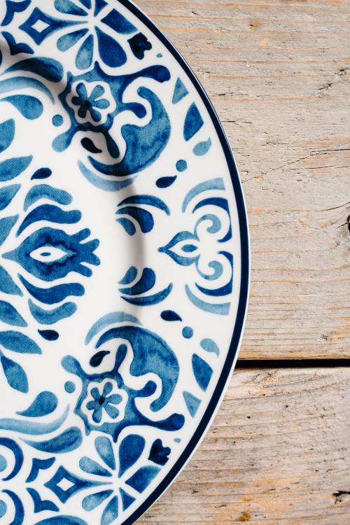 Italiving Teller Essteller Serie Capri - Porzellan weiß, blau bemalt - T 2,0 Ø 27 cm