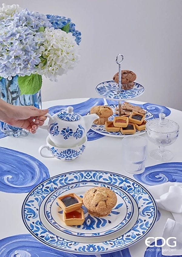 Italiving Teller Platzteller Serie Capri - Porzellan weiß, blau bemalt T 2,5 Ø 30 cm