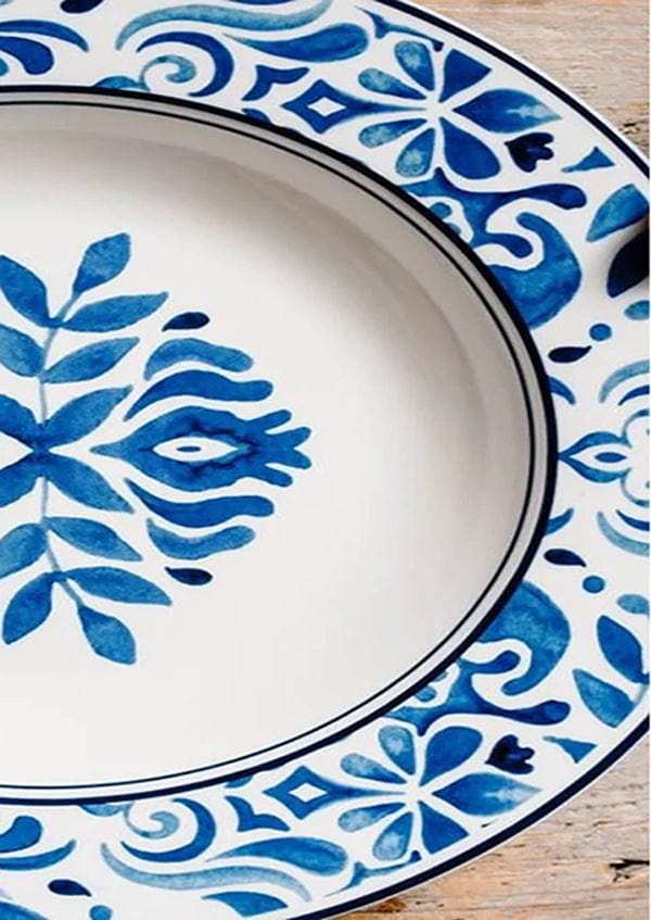Platzteller Porzellan weiß, blau bemalt - T 2,5 cm Ø 29 cm