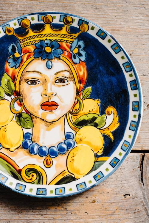 Italiving Teller Speiseteller mit buntem Motiv aus Sizilien - Keramik Tiefe 2 cm Ø 21,5 cm