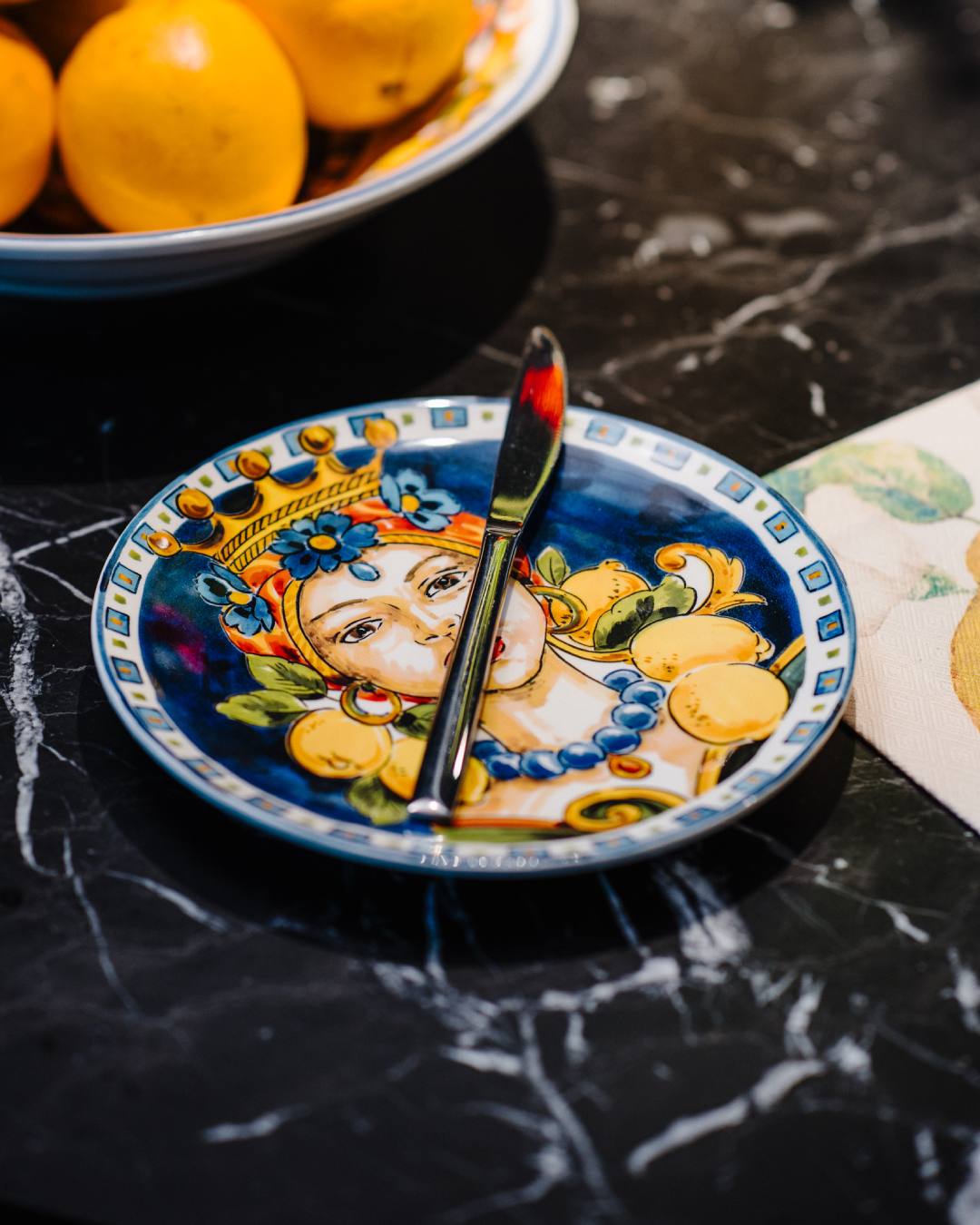 Italiving Teller Speiseteller mit buntem Motiv aus Sizilien - Keramik Tiefe 2 cm Ø 21,5 cm