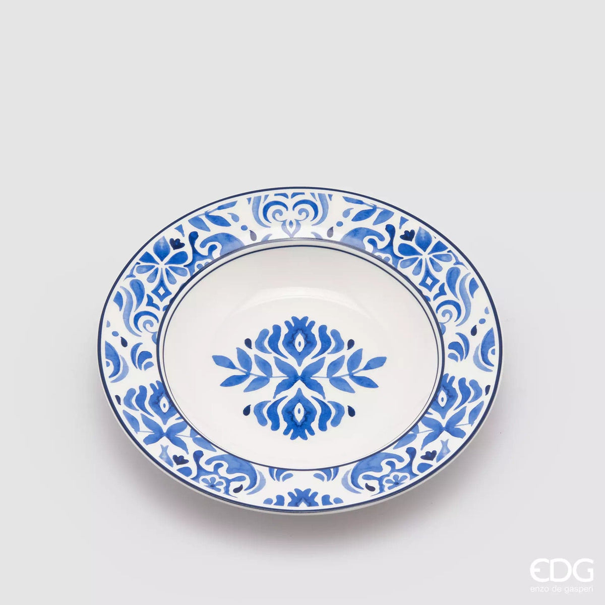 Italiving Teller Suppenteller Serie Capri - Porzellan weiß, blau bemalt T 3,5 Ø 22 cm