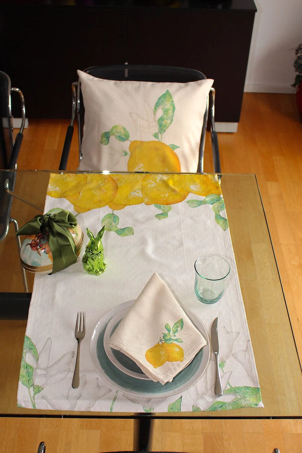 Italiving Tischläufer Tischläufer 50x70 creme mit Zitronendruck - 100% BW