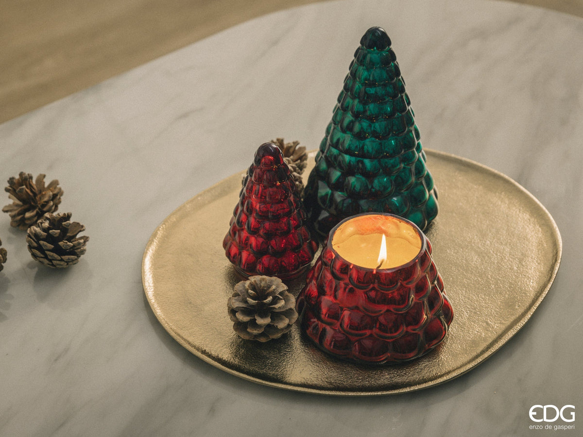 Italiving Weihnachtskerze Große rote Weihnachtskerze in einer gläsernen Pinie H 19 cm