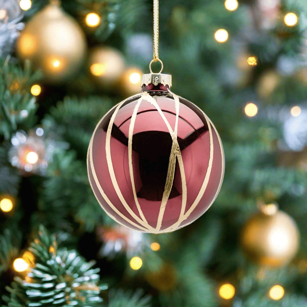 Italiving Weihnachtskugeln Dekorative Weihnachtskugel Glas mit goldenen Streifen verziert Ø 8 cm