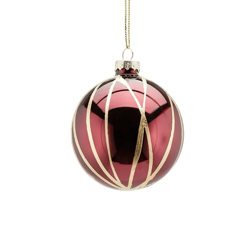 Italiving Weihnachtskugeln Dekorative Weihnachtskugel Glas mit goldenen Streifen verziert Ø 8 cm