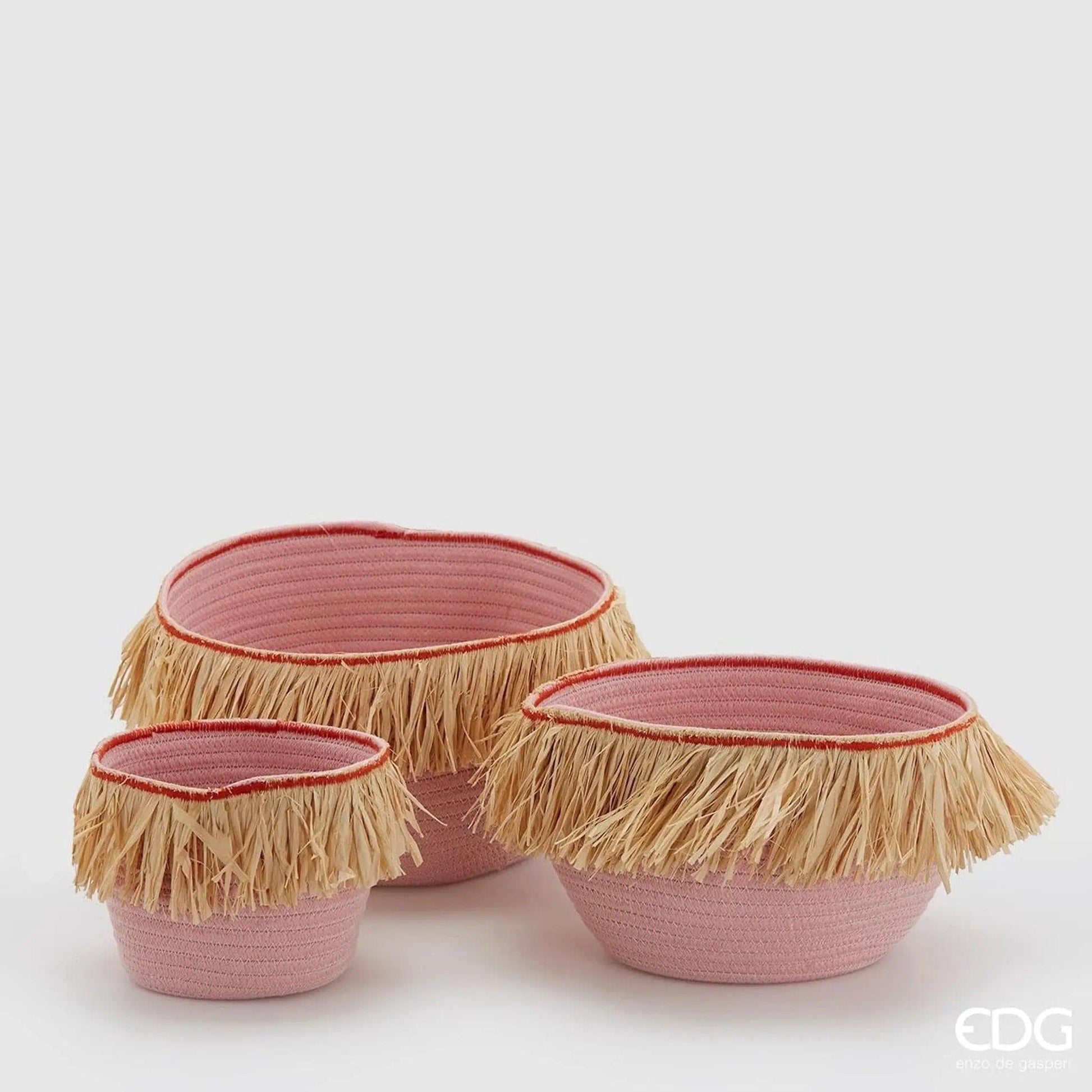 Italiving Ablagekorb Ablagekörbe 3er-Set aus Baumwolle 3 Größen rosa mit rot