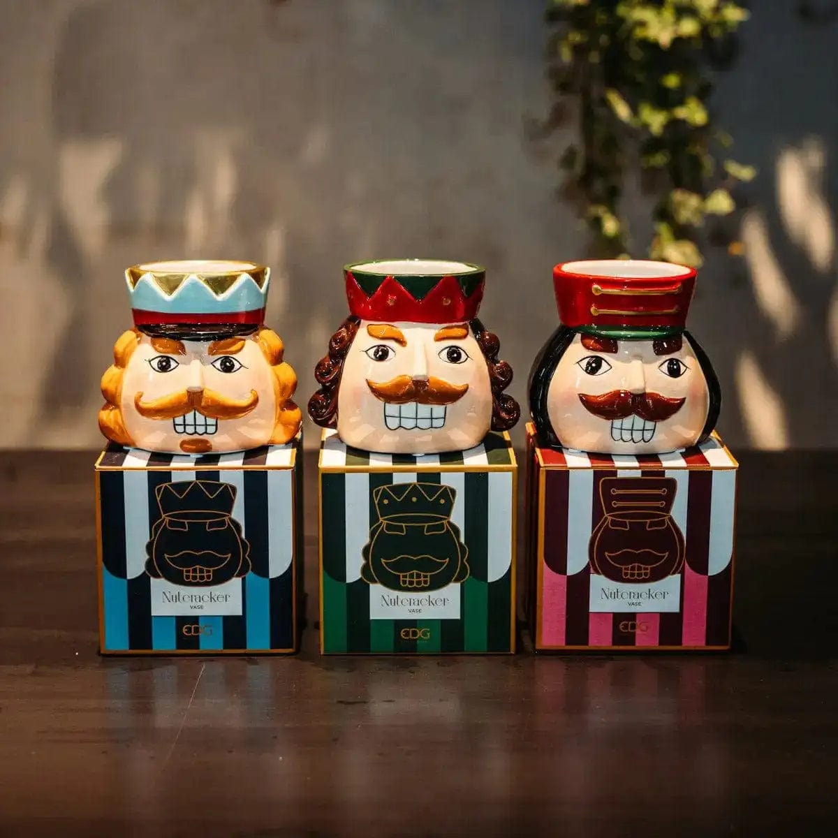 Italiving Dekovase 3er-Set Dekovasen für Weihnachten - Nussknacker Motive H 12 cm