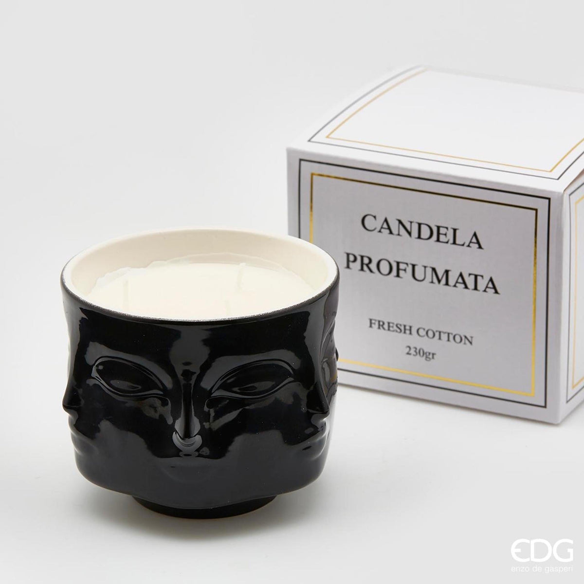 Italiving Duftkerze Schwarz Duftkerze im Designertopf in 3 Farben Duft - Baumwollblüte H 9 cm Ø 11 cm