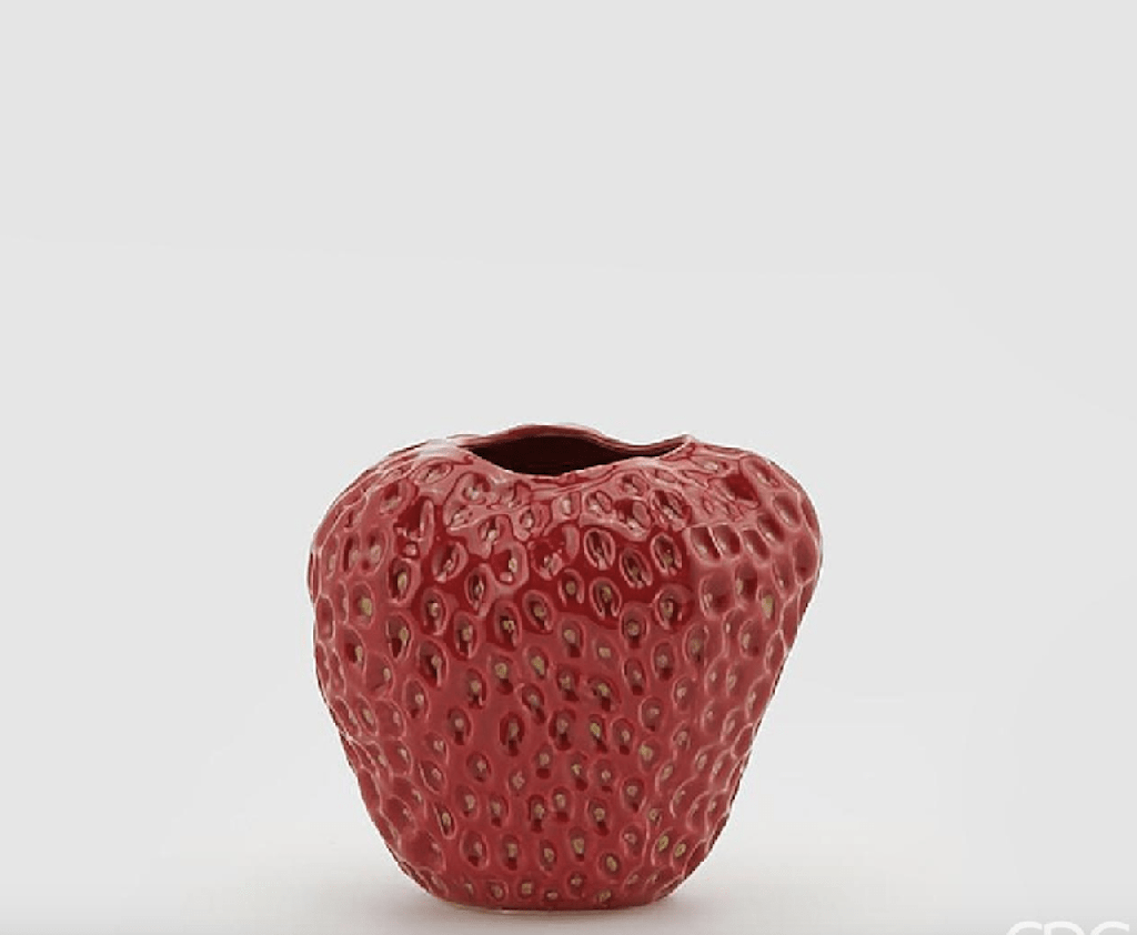 Italiving Erdbeervase - glasierte Keramik Höhe 16 cm Ø 17 cm Dekovase rot lackiert