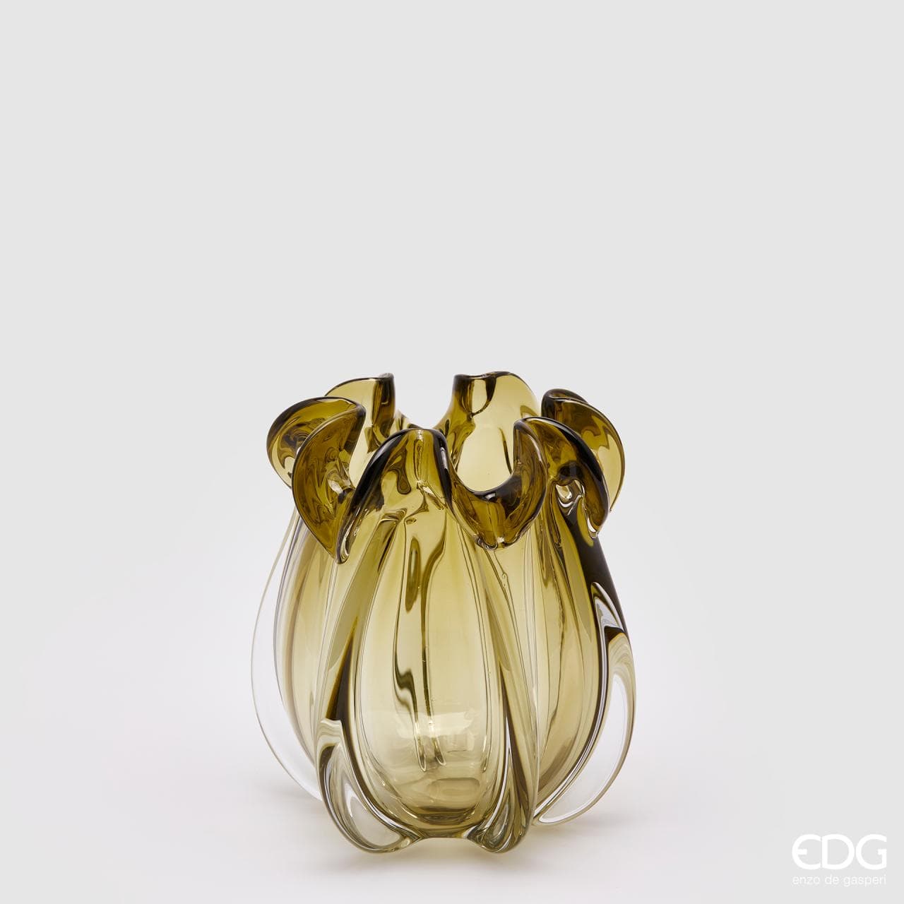 Italiving Glasvase Designer Vase Kristallglas mit Zierrand Höhe 21 cm Ø 18 cm in 2 Farben