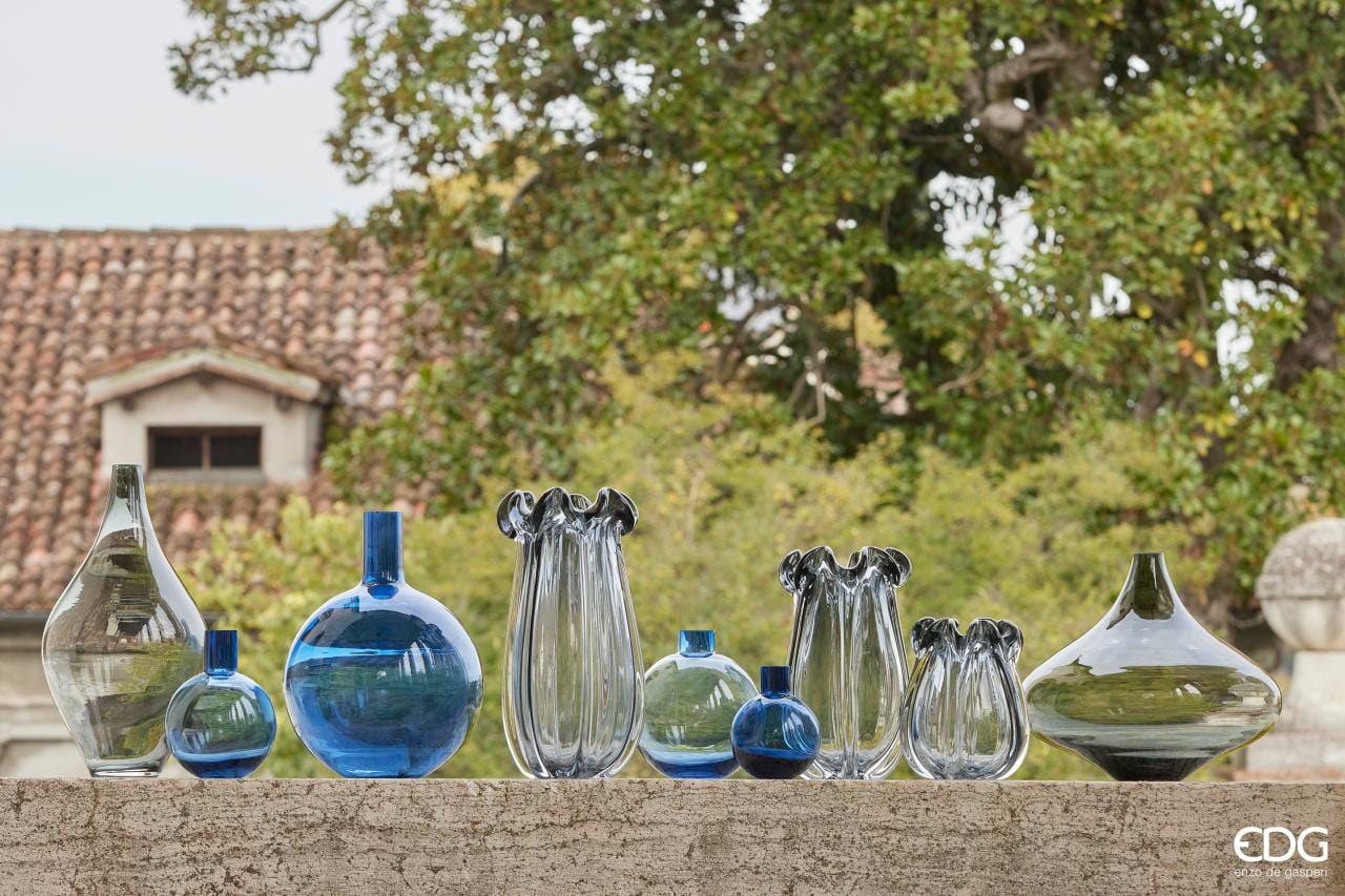 Italiving Glasvase Designer Vase Kristallglas mit Zierrand Höhe 21 cm Ø 18 cm in 2 Farben