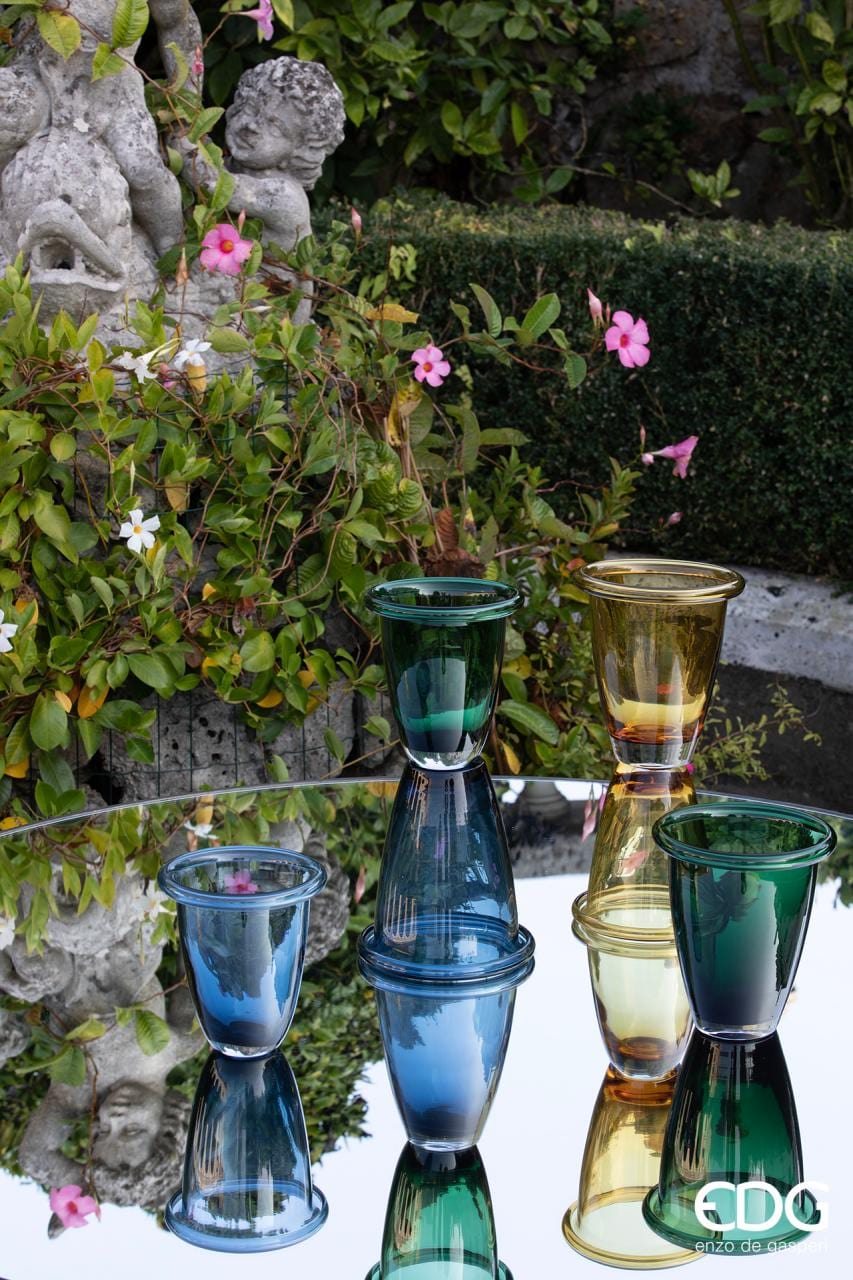 Italiving Glasvase Designklassiker Glasvase groß in 2 Farben H 18 cm Ø 16 cm