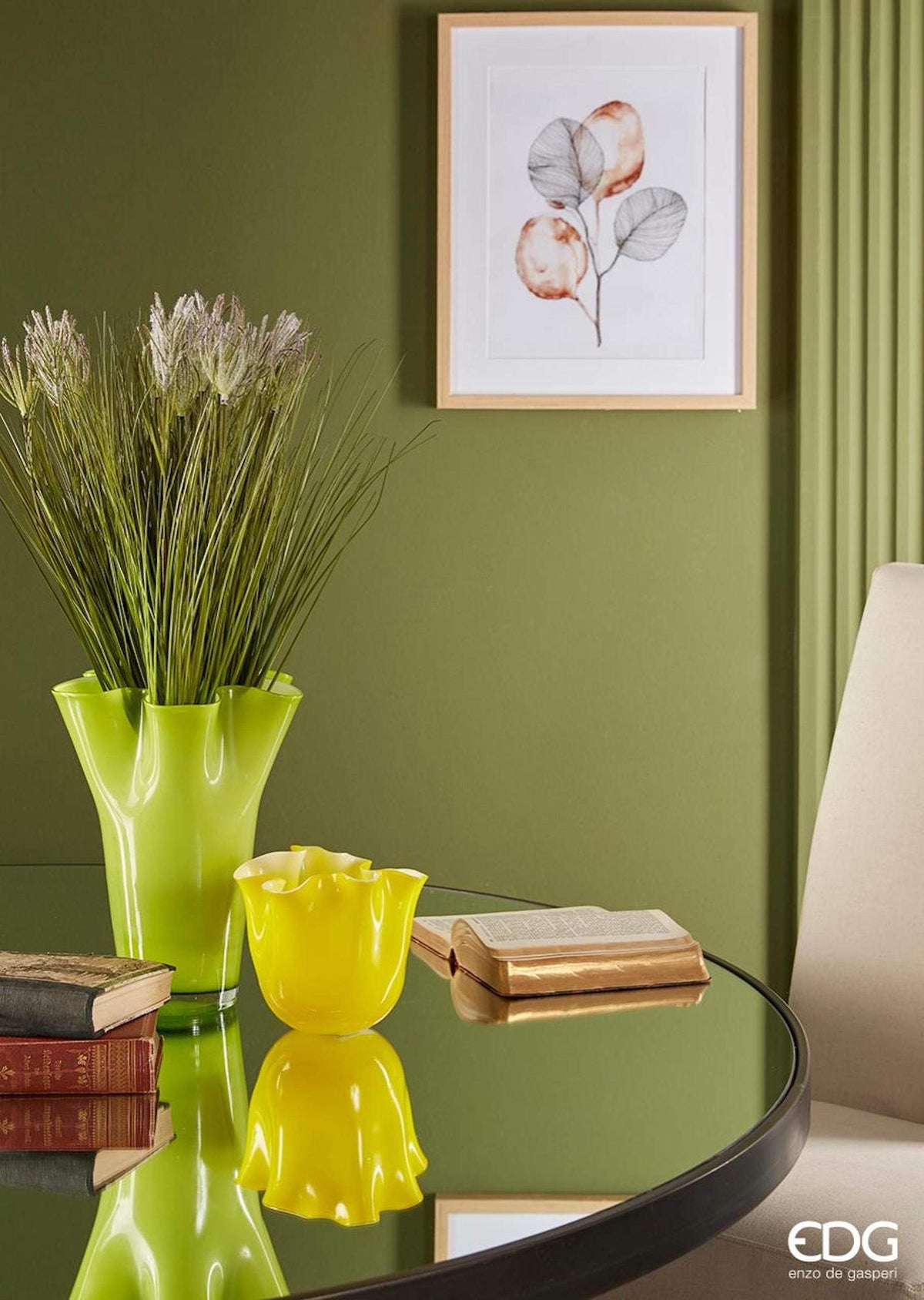 Italiving Glasvase Farbige Blumenvase mit Wellen-Design Höhe 30 cm Ø 22 cm